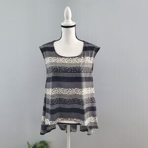 Oat + Fawn Hi-Low Sleeveless Floral Striped Top Shirt S